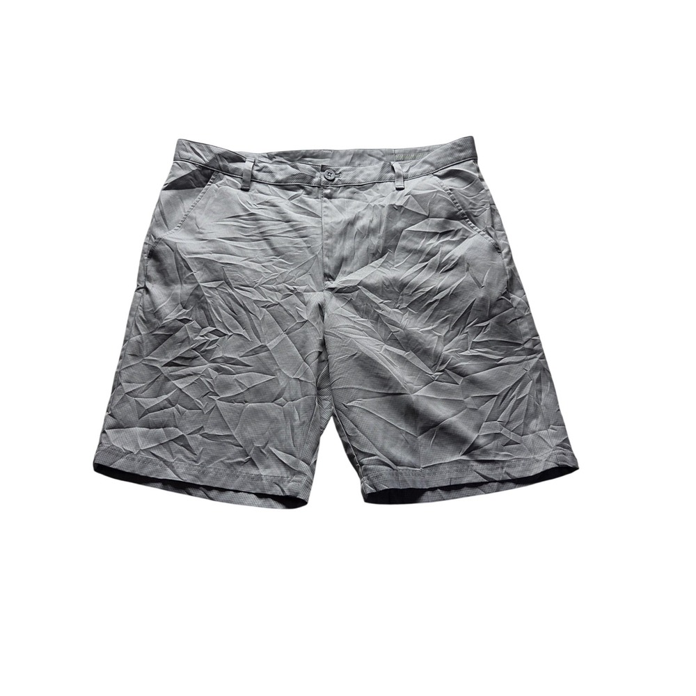 IZOD Golf Chino Shorts Mens 38 Gray Microfiber Check 10 Inseam Casual Summer